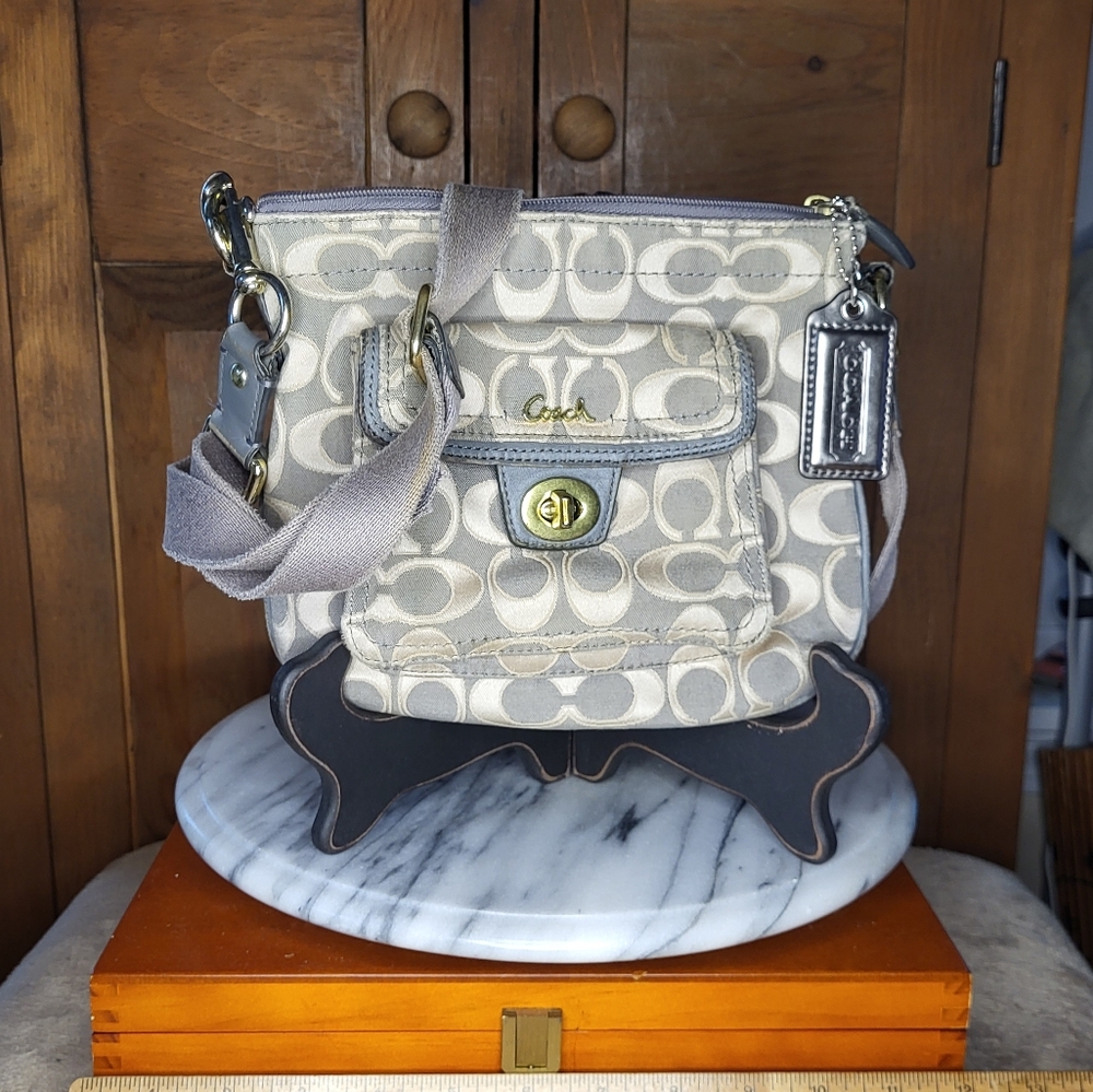 Coach Beige and Gray Signature Crossbody Bag - Picture 4 of 13